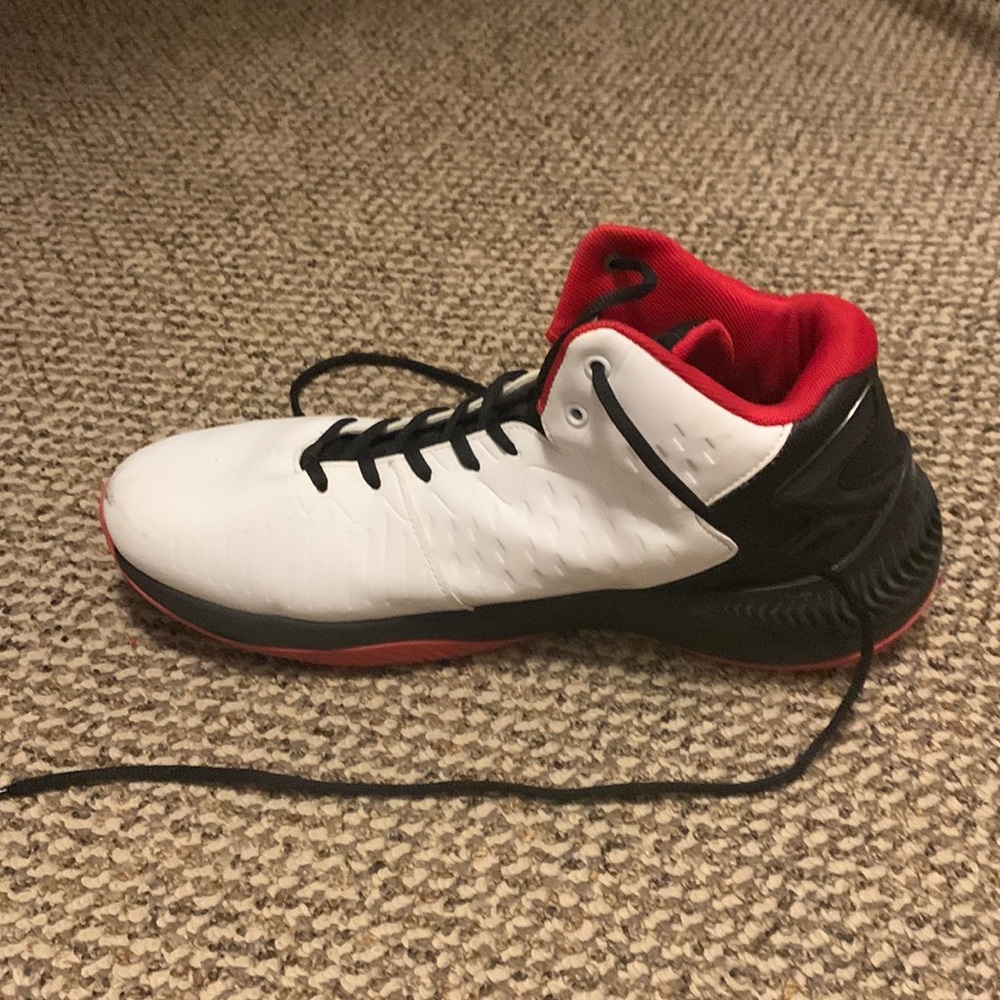 Red, white and black athletic high tops